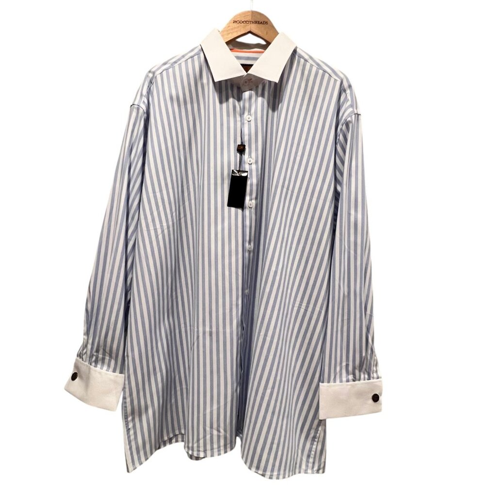 Steven Land Men's Striped French Cuff Shirt, NWT, White Blue, XXL 18 34/35